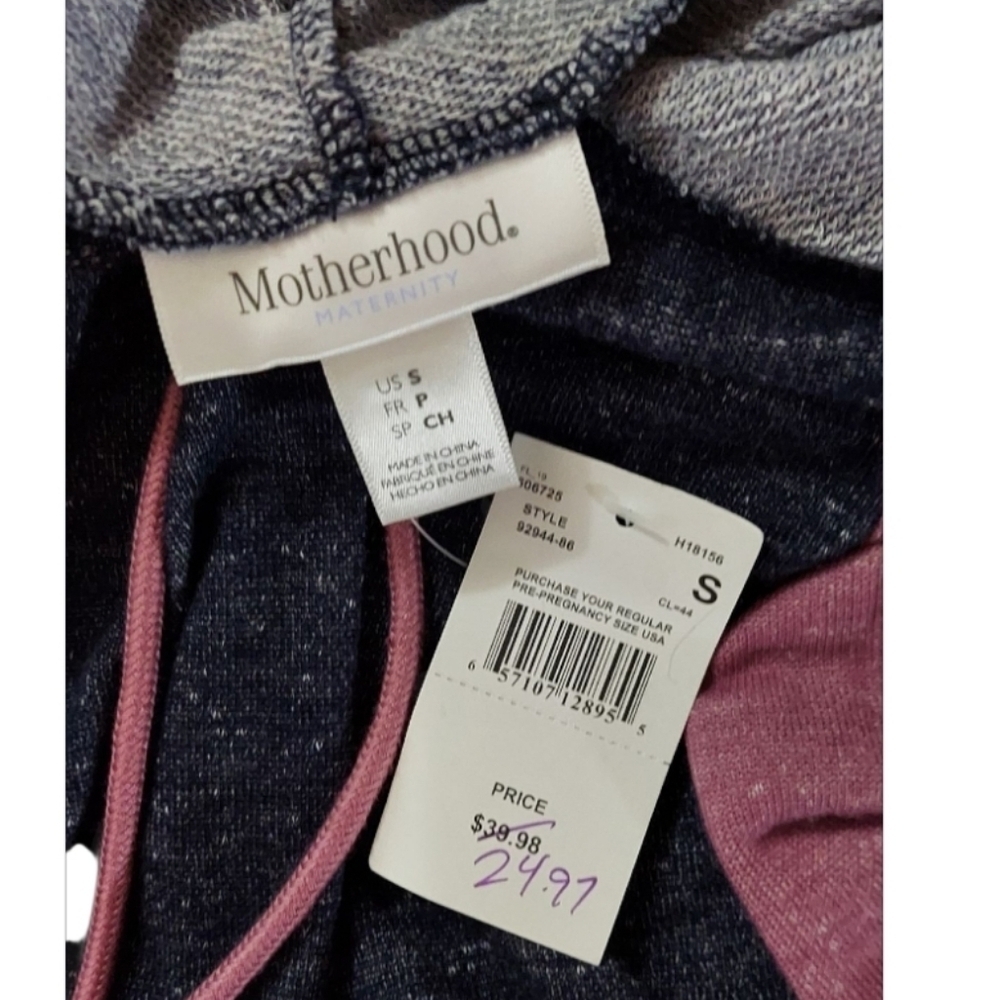 NWT Motherhood Pink and Blue Heather Colorblock Hoodie ~sz S Maternity - Picture 5 of 5